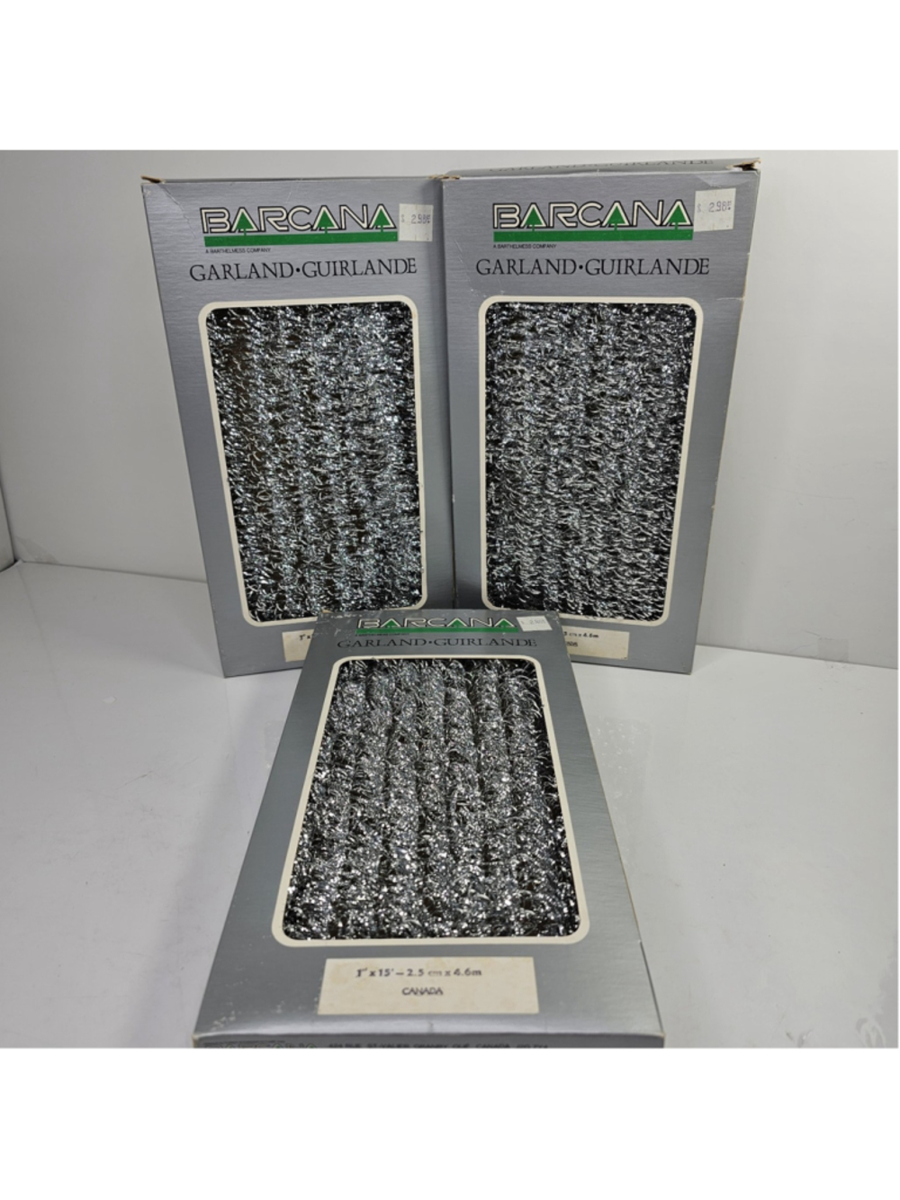 Vintage Barcana Silver Christmas Garland Tinsel 3 Sets 1" x 15' Canada Flame...